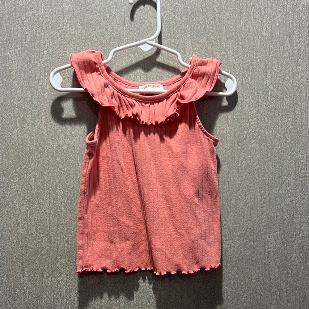 Pink Ruffled Tank Top with Scalloped Hem